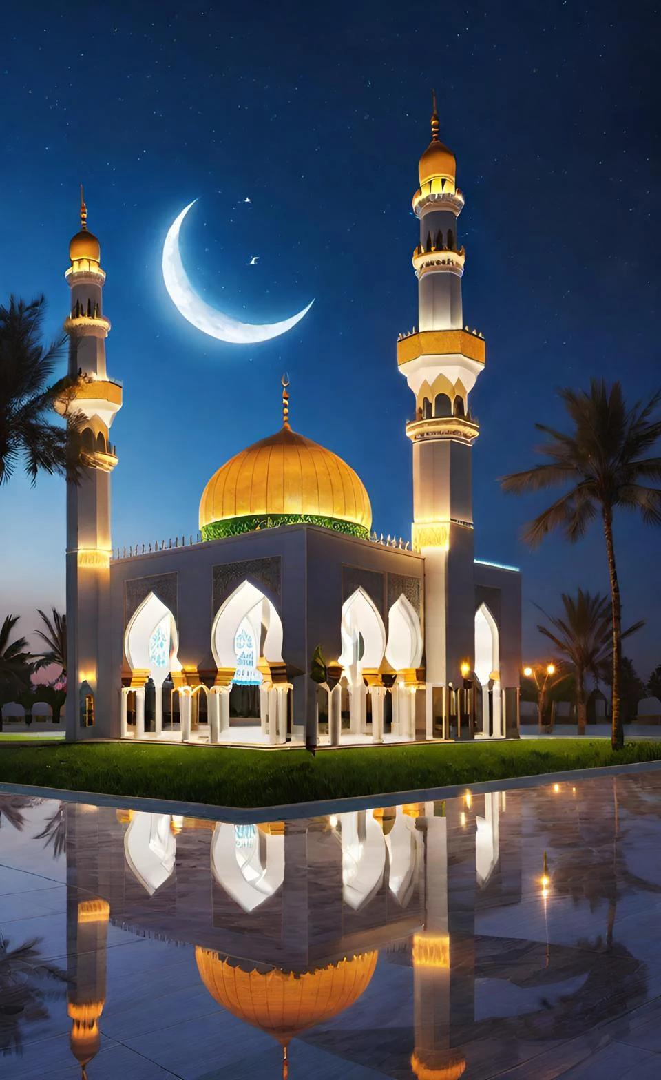 خلفية شاشة مسجد بالليل عالية الجودة