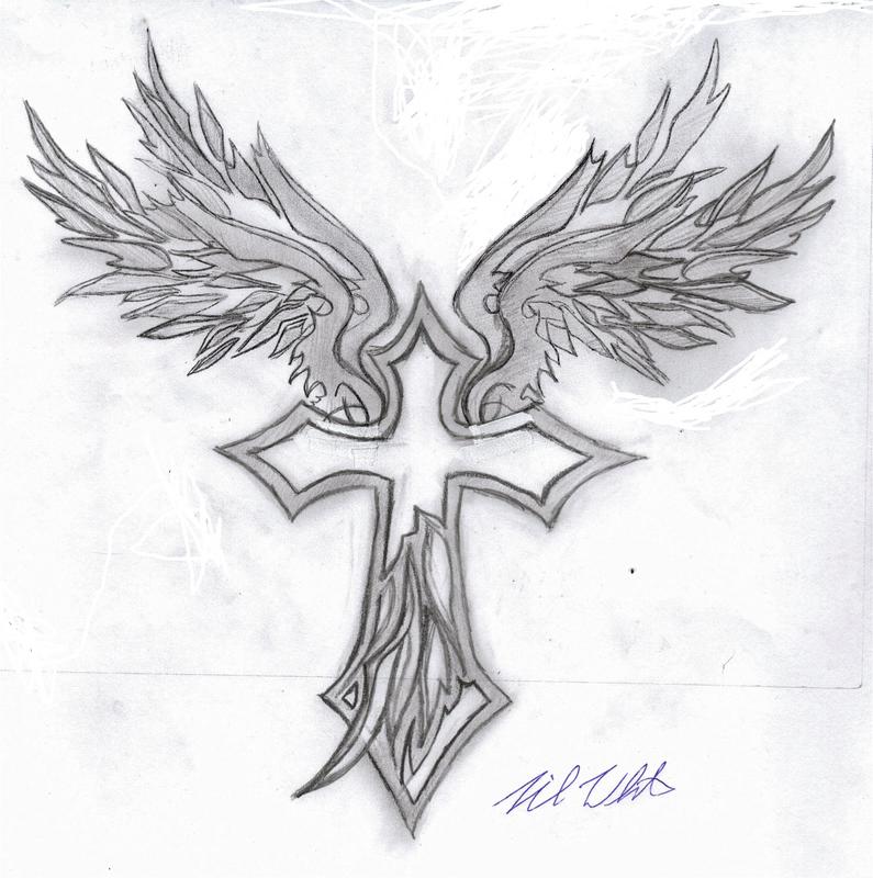 cross wings banner tattoo designs