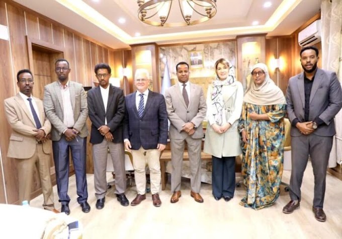 The Somali Minister of Public Works meets with representatives of the United Nations Development Programme