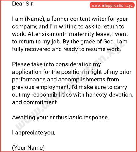 [9 Samples] Letter for Return to Work After Leave