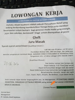 Loker Medan Lulusan SMA SMK Juni 2020 PT Daitoku Abadi Sejahtera