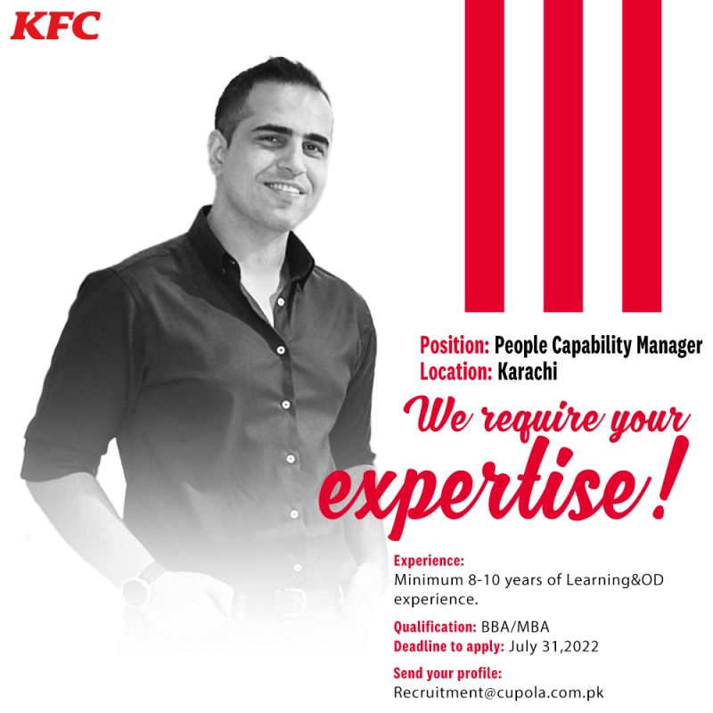 KFC Pakistan Jobs For People Capability Manager