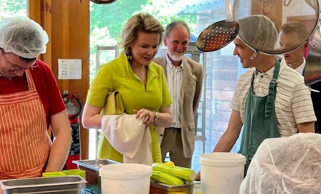 Queen Mathilde wore Marion green midi dress from Natan RTW Spring Summer 2020 collection. The King and Queen visited BelOrta