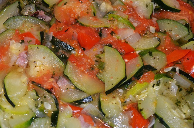 Fried Zucchini with Tomatoes and Onions