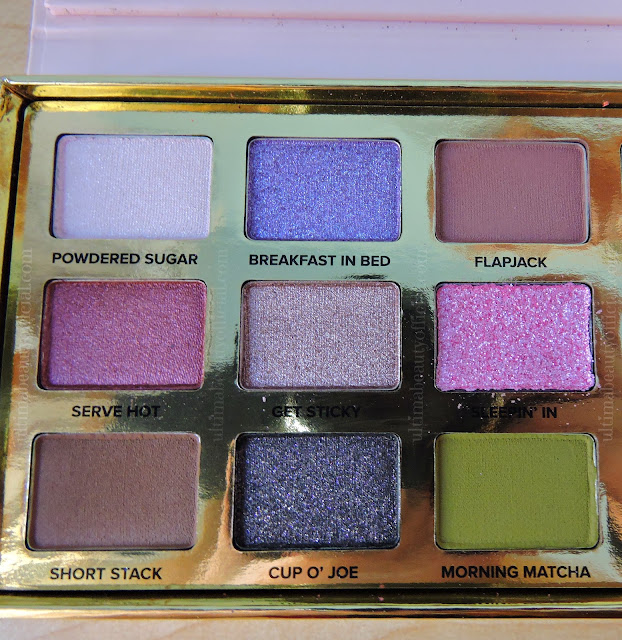 Close up of the first nine shadows in Too Faced Maple Syrup Pancakes Eyeshadow Palette