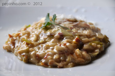 Risotto de puerros caramelizados con jamón