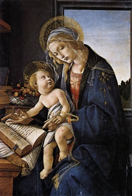Maria ensinando Jesus a ler.