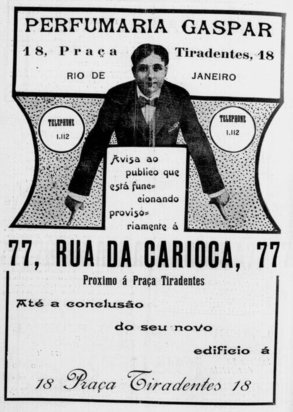 Anúncio antigo da Perfumaria Gaspar na cidade do Rio de Janeiro em 1913