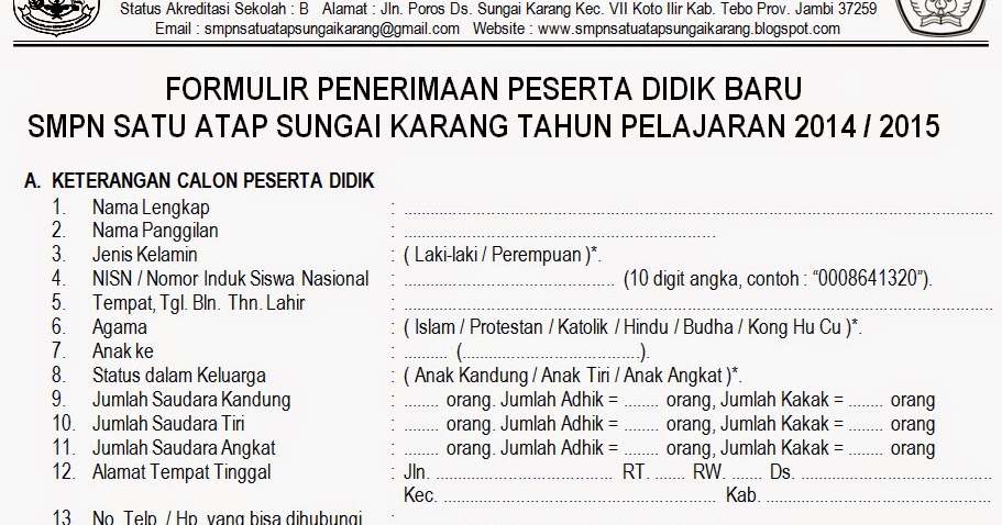 Rpp terbaru: DOWNLOAD CONTOH FORMULIR PENERIMAAN SISWA 