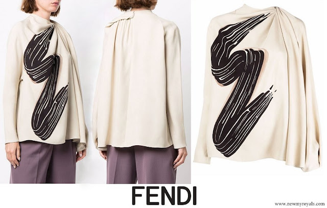 Queen Rania wore FENDI Graphic Print Blouse