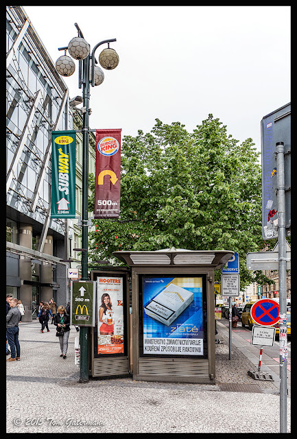 Which Way in Prague - So Many Restaurant Chain Signs