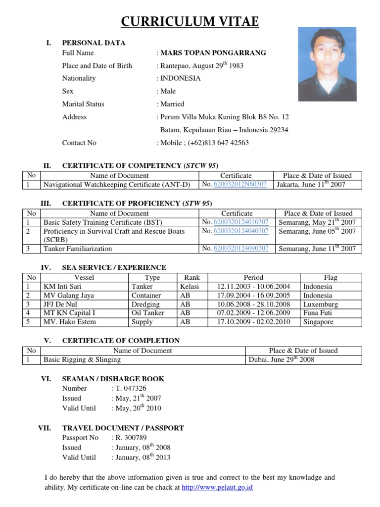 Kumpulan Contoh Curriculum Vitae CV Surat Riwayat Hidup 