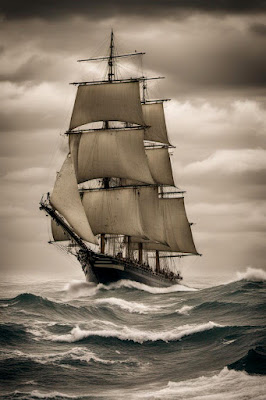 tall ship with full sail on choppy seas