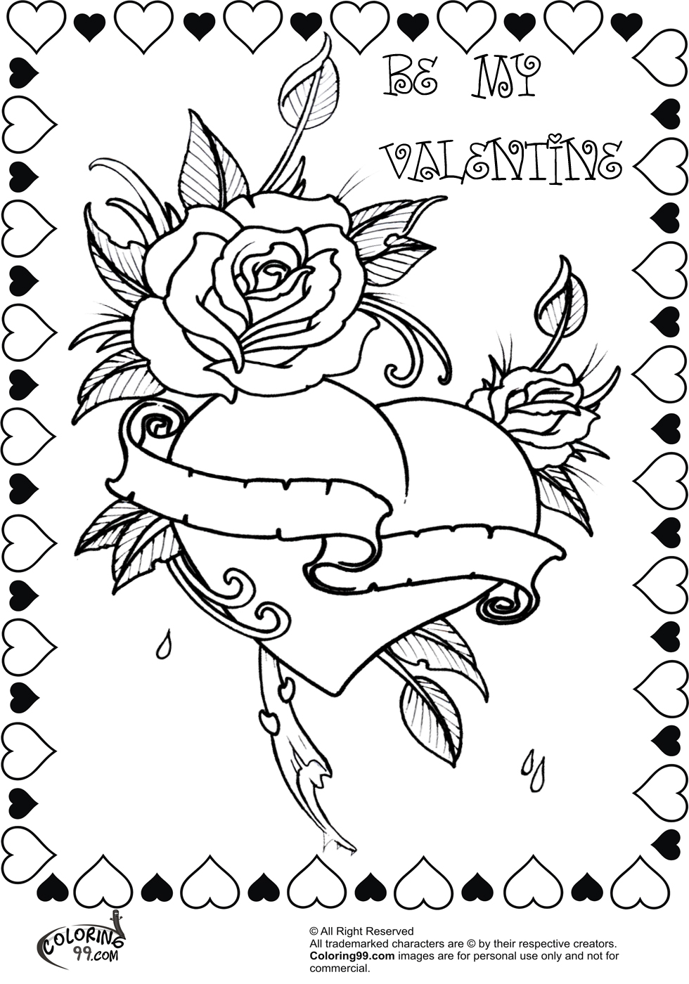 Rose Valentine  Heart Coloring  Pages  Team colors