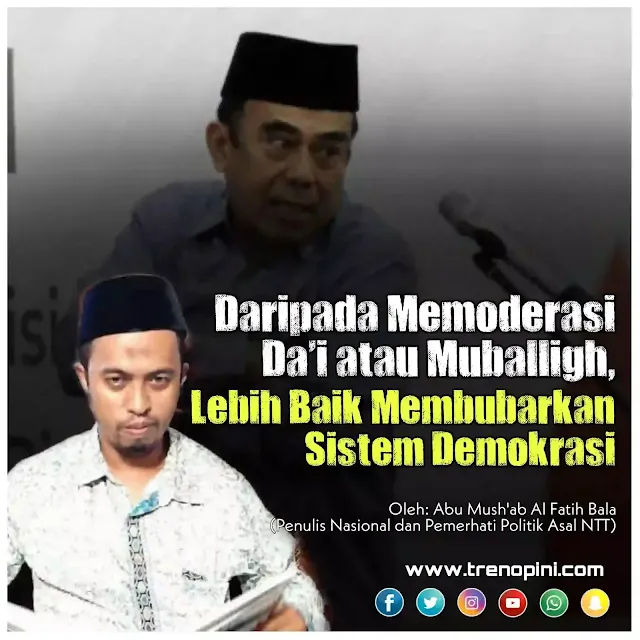 Moderasi bukan solusi tetapi lebih mirip usaha sekularisasi. Moderasi hanya menyempitkan usaha para Da'i, Muballigh, atau Ulama untuk melakukan Amar Ma'ruf Nahi Mungkar.