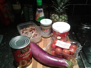 Ingredients for Red Thai curry with duck and pineapple 