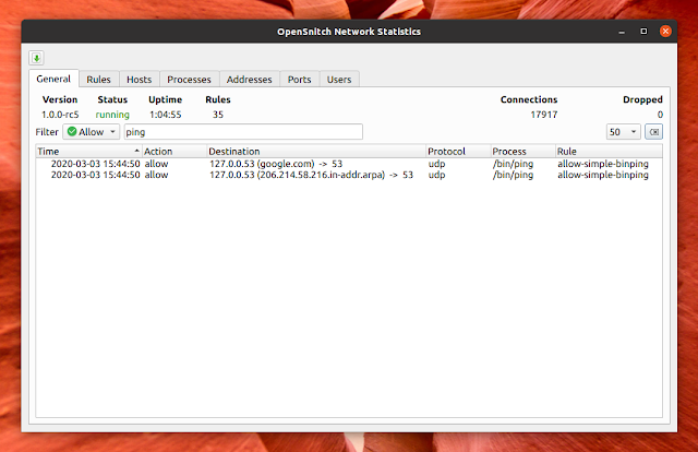 OpenSnitch firewall network statistics