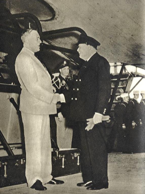 President Roosevelt says goodbye to Prime Minister Winston Churchill, 12 August 1941 worldwartwo.filminspector.com