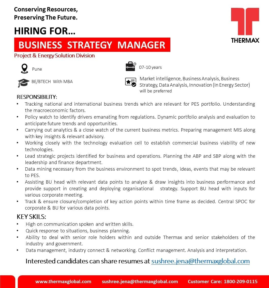 Job Availables, Thermax Ltd Job Vacancy For Business Strategy Manager