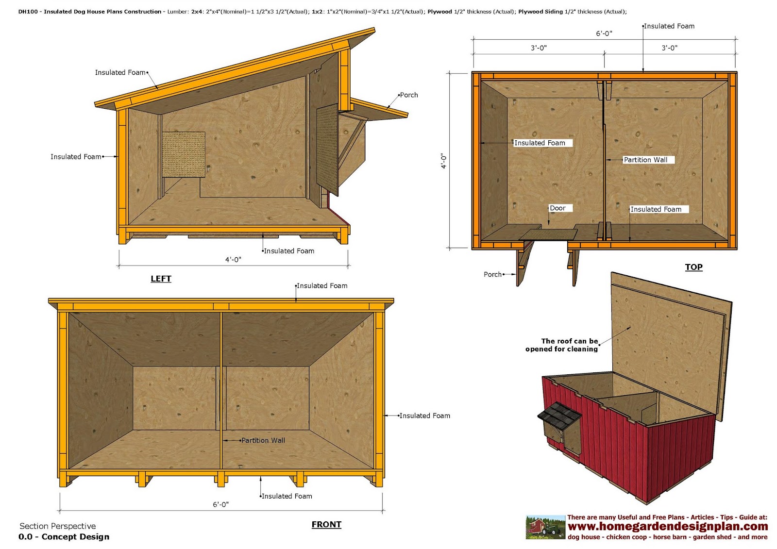 home garden plans DH100 Insulated Dog House Plans Dog 