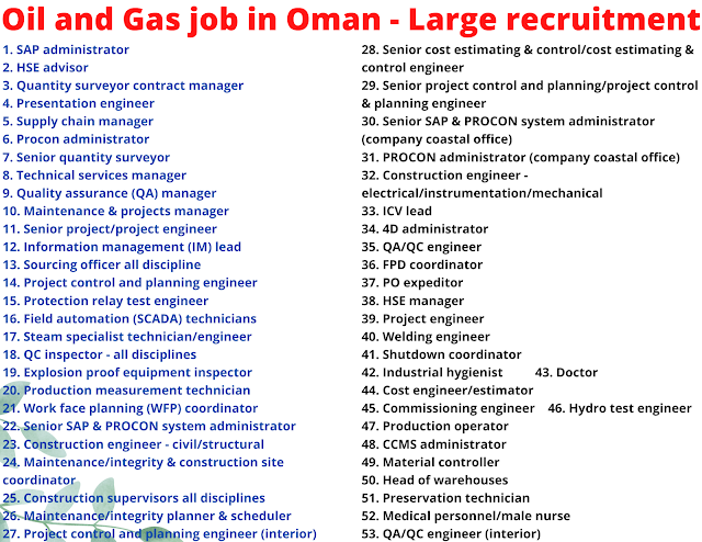 Oil and Gas job in Oman - Large recruitment