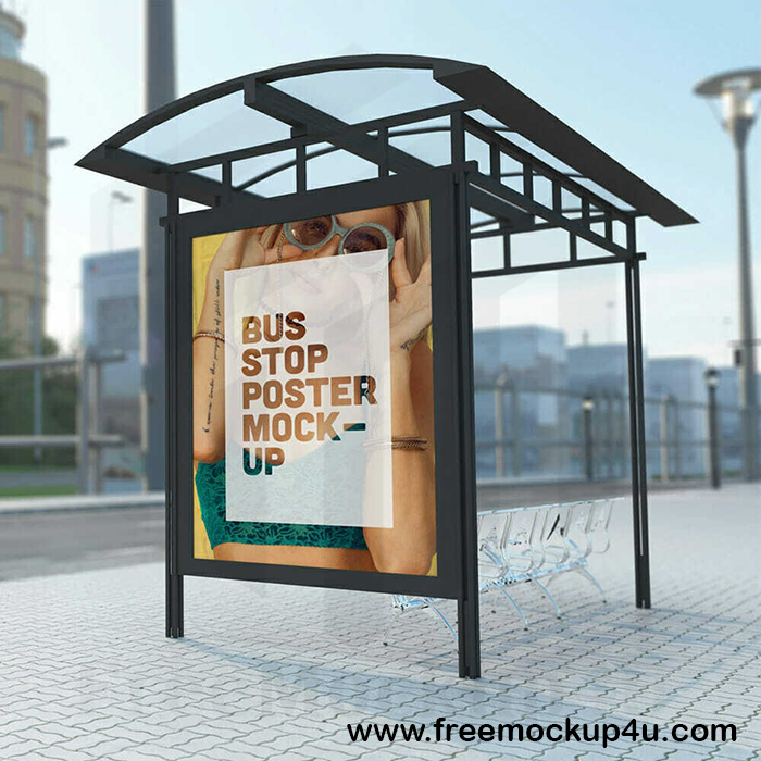 Bus Stop Poster Mockup PSD Template