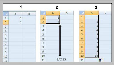 cara membuat nomor urut di Microsoft excel 2007