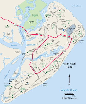 Hilton Head island map showing roads
