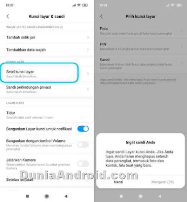 membuat PIN pola Sandi Redmi Note 7