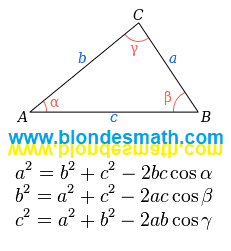 Теорема косинусов. Три варианта теоремы косинусов для разных сторон и углов треугольника. Математика для блондинок.