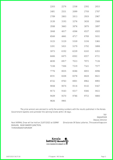 Off. Kerala Lottery Result; 14.07.2023 Nirmal Lottery Results Today "NR-337"