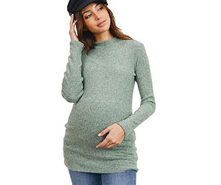 Women's Knit Ribbed Maternity Top with Mock Neck Long Sleeve