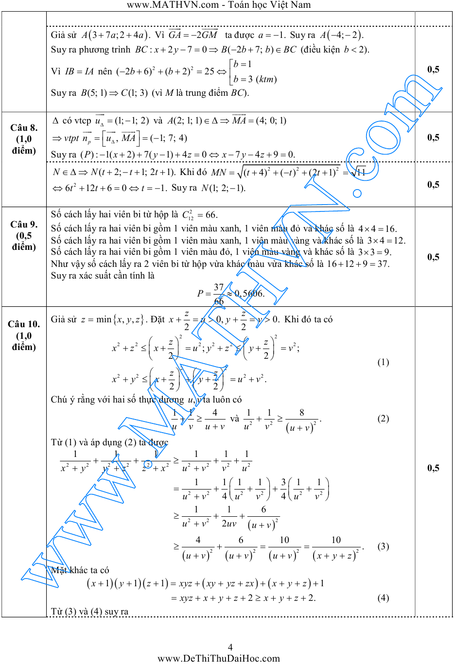 đáp án đề thi thử toán lần 2 chuyên đh vinh 2015