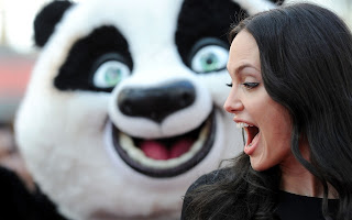 Cute Angelina Jolie and Smiling Panda HD Wallpaper