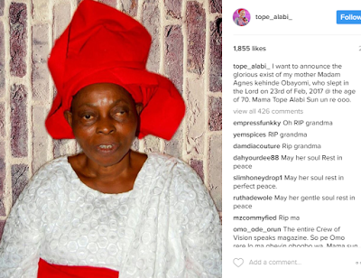 Gospel Singer, Tope Alabi Loses Her Mom 