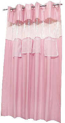 pink shower curtain with 4 pockets