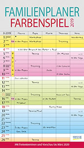 Farbenspiel 27 x 47 240519 2019: Familienkalender, 5 breite Spalten, guter Überblick durch farbliche Wochen. Mit Ferienterminen, Vorschau bis März 2020 und nützlichen Zusatzinformationen.