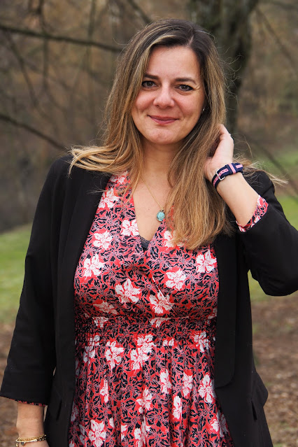 look du jour, mode, robe rouge à fleurs Maje, les petites bulles de ma vie