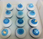 Baby Blue Polka Dot Cupcake PapersWe ended up using two papers per cupcake . (baby shower cupcakes)