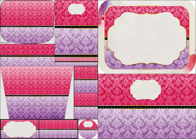 White Damasks in Lilac and Pink:  Free Party Printable, Boxes and Invitations.