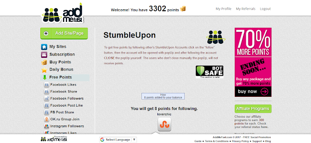 AddMeFast Stumbleupon Follow Bot