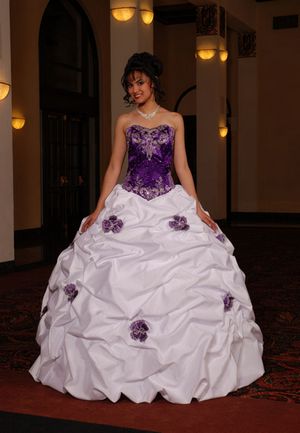 purple and white wedding dresses