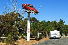 pickup truck on pole