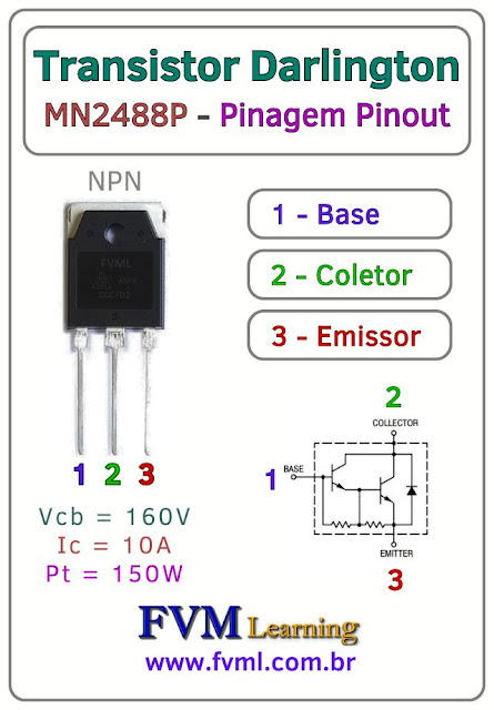 Datasheet-Pinagem-Pinout-transistor-darlington-NPN-MN2488P-Características-Substituição-fvml