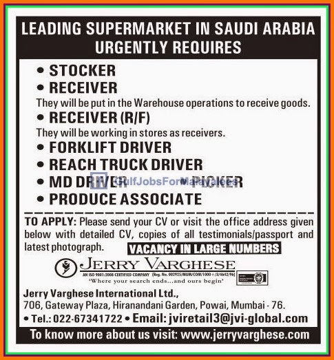 Leading Supermarket Jobs for Saudi Arabia