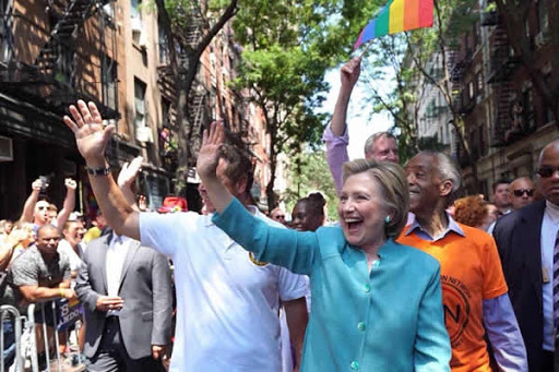 Democratic presidential nominee Hillary Clinton became the first presidential  from a major party to march in a Gay Pride parade today in New York City