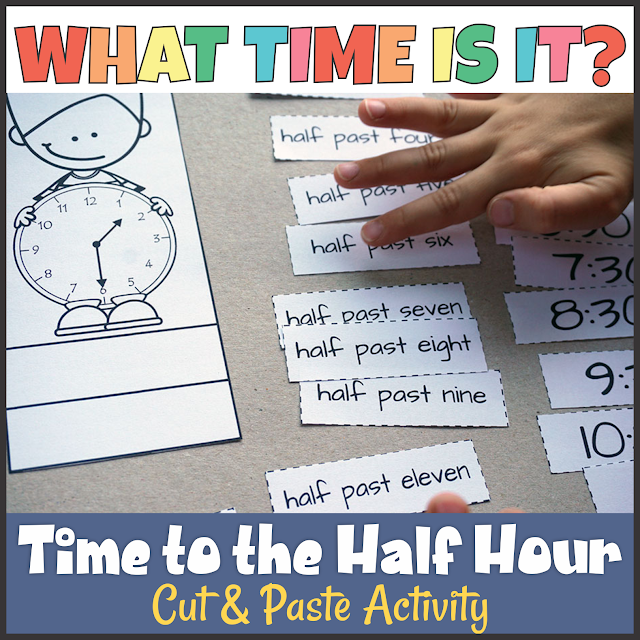 https://www.teacherspayteachers.com/Product/Telling-Time-to-the-Half-Hour-Cut-and-Paste-Activity-3048858