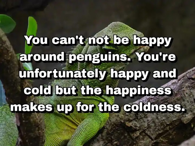 "You can't not be happy around penguins. You're unfortunately happy and cold but the happiness makes up for the coldness." ~ Carla Gugino