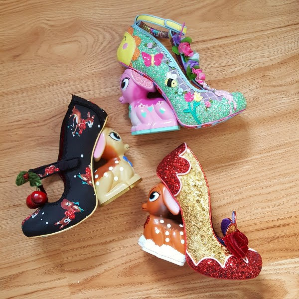 Irregular Choice deer fawn reindeer heel collection on floor