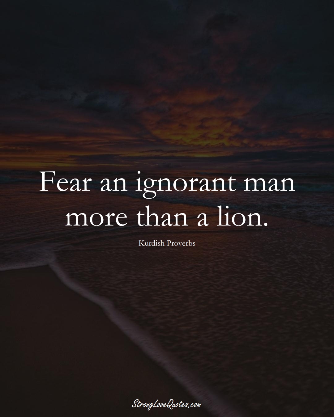 Fear an ignorant man more than a lion. (Kurdish Sayings);  #aVarietyofCulturesSayings